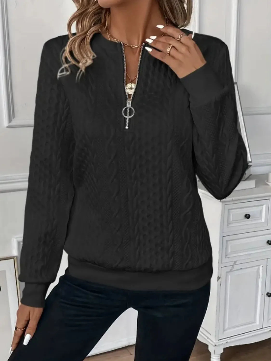 ⏰Black Friday Deals 70% OFF:Texture Half Zip Long Sleeve Sweatshirt