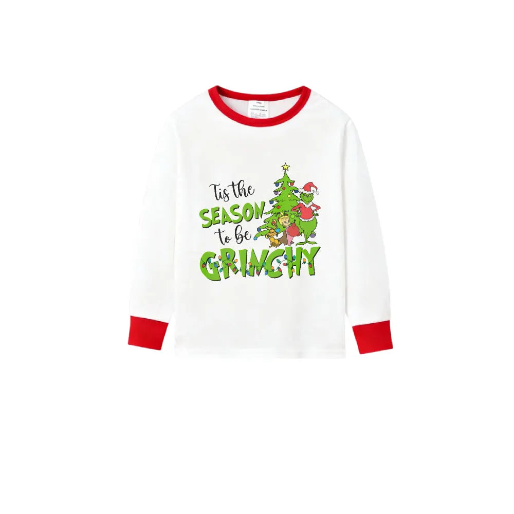 Family Christmas White Pajamas Set With Classic Xmas Pattern Design