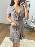 Ceylan Polka Dot Wrap Ruffle Detail Dress