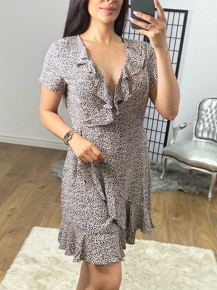 Ceylan Polka Dot Wrap Ruffle Detail Dress