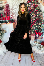 Long Sleeve Maxi Dress In Hunter Velvet