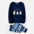 Joyful Blue Christmas Pajamas Set  With Snowman and Cheer Text Prints