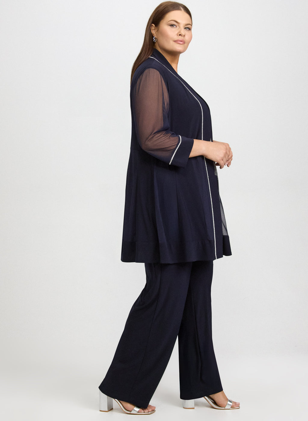Embellished Jacket, Top & Pants Set