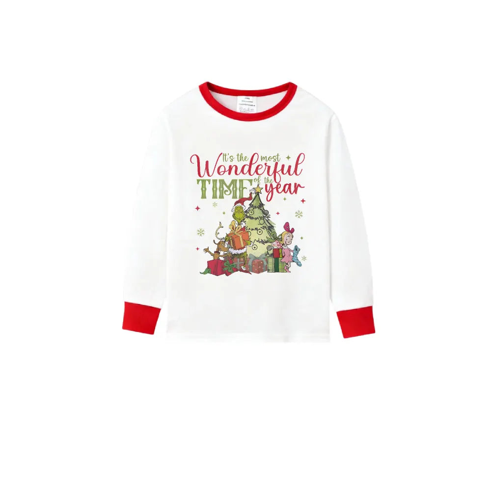 Family Christmas White Pajamas Set With Cute Christmas Character Print