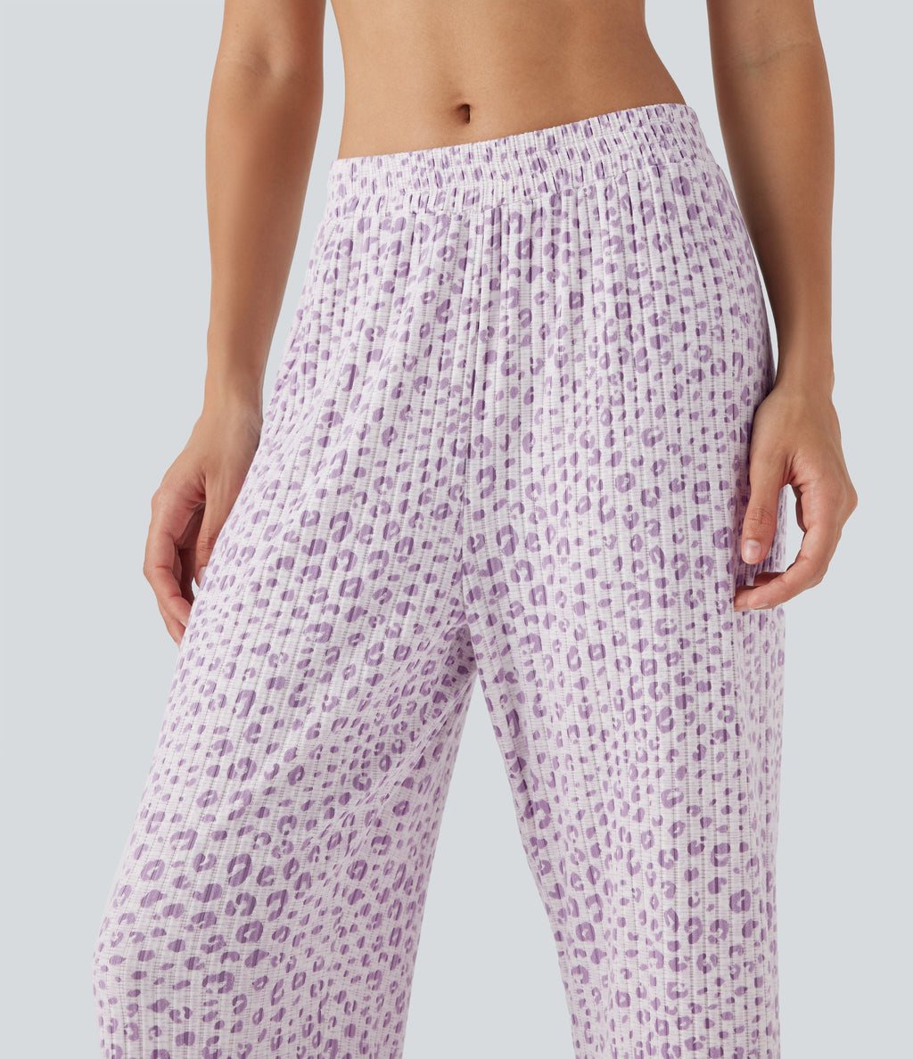 High Waisted Wide Leg Leopard Print Lounge Pants