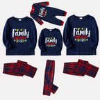Christmas Family Matching Pajamas-Navy & Red Plaid Pjs Set with "We Are Family Christmas 2025" Colorful Slogan Print