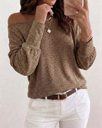 Women's Convertible Shoulder Batwing Sleeve Top Long Sleeve Loose Fit Casual Knit Tee