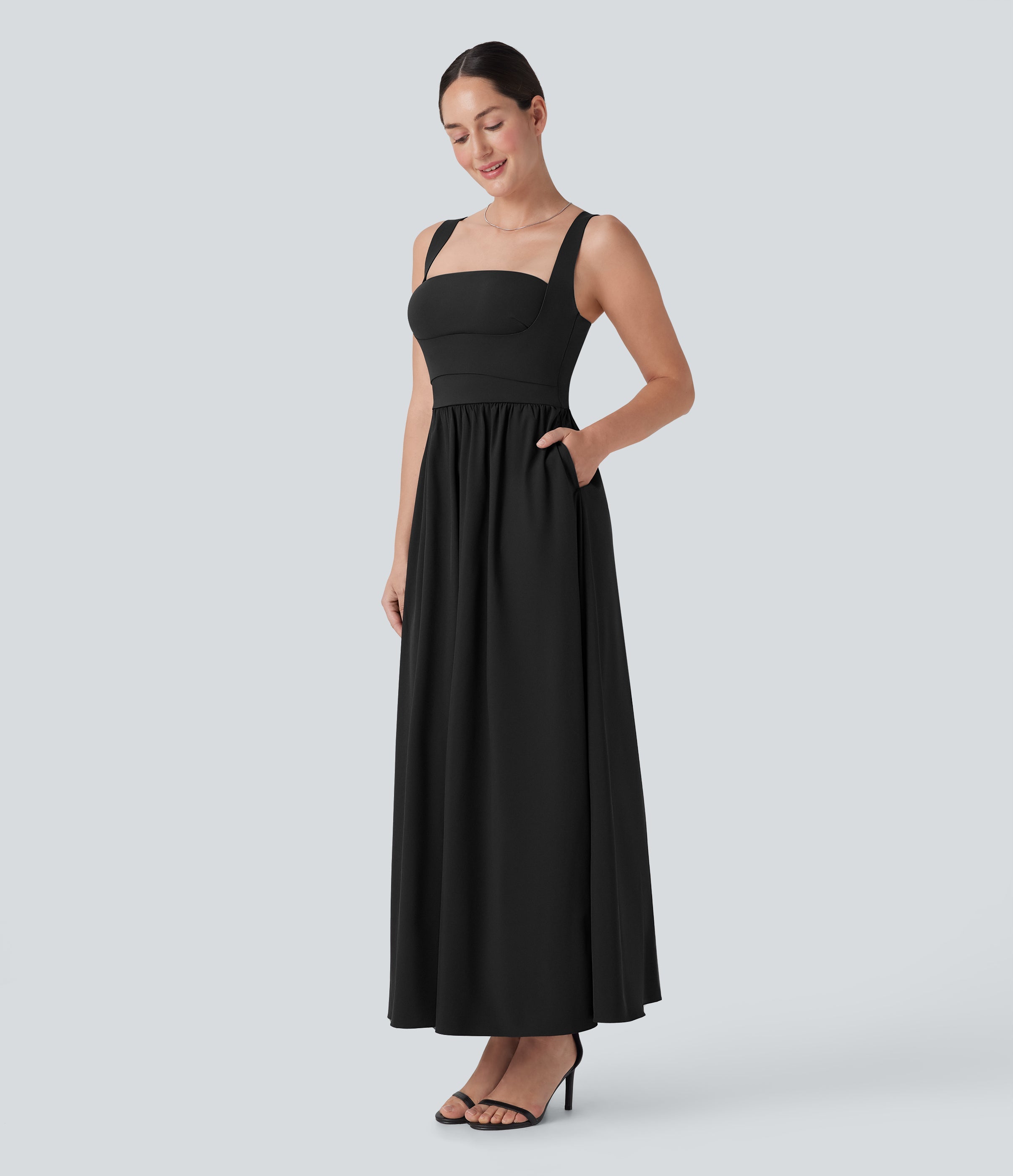 BreezefulTM Push Up Flowy Quick Dry Maxi Casual Dress with Pockets-D/DD/DDD/F Cups