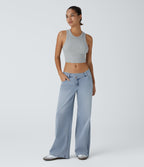 FlexTM Asymmetric Low Rise Zipper Pockets Baggy Wide Leg Washed Casual Jeans