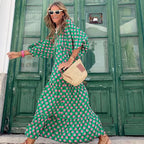 Puffy Sleeve Floral Pattern Elegant Boho Dress
