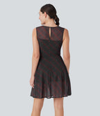 Sleeveless Plaid Contrast Mesh 2-in-1 Mini Casual Dress with Pocket