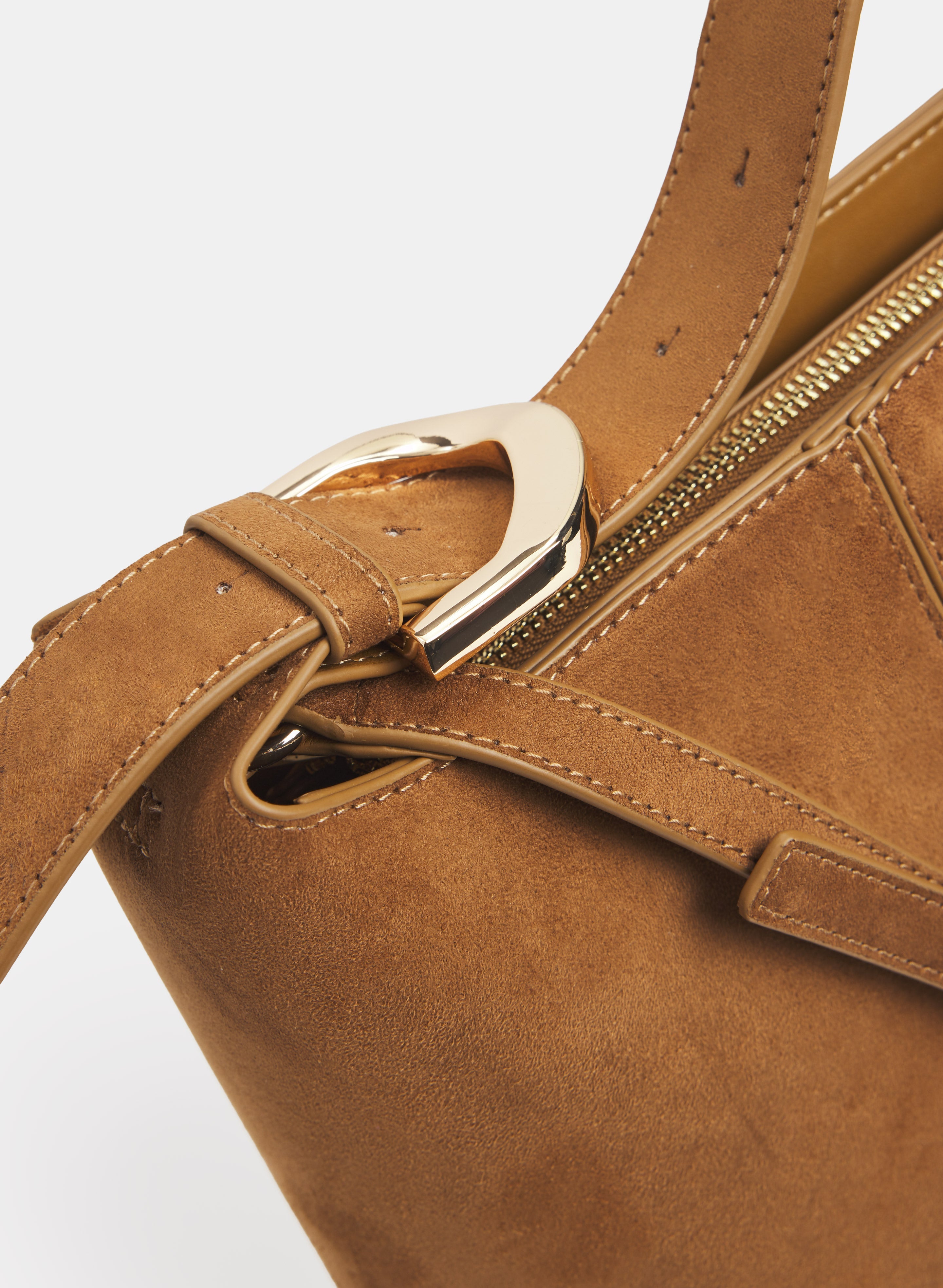 Buckled Top-Handle Bucket Bag
