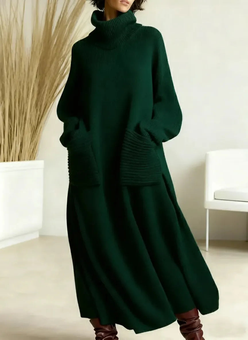 🔥 New Arrivals🔥 Women's Solid Color High-Neck Long-Sleeve Casual Loose Knit Dress