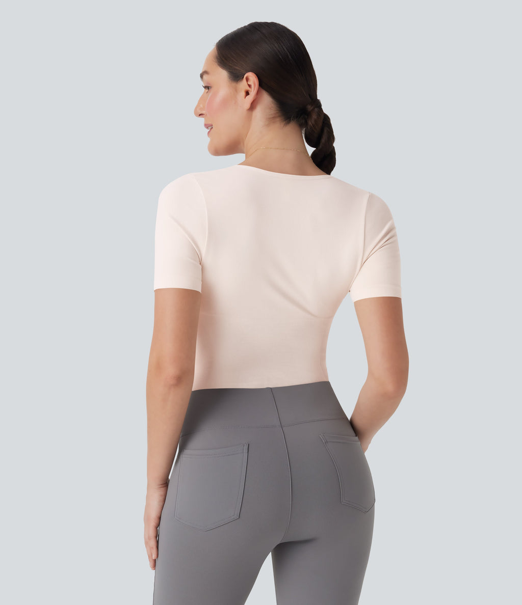 Seamless Flow Smoothing Square Neck Adjustable Leg Straps Work Bodysuit-Easy Peezy