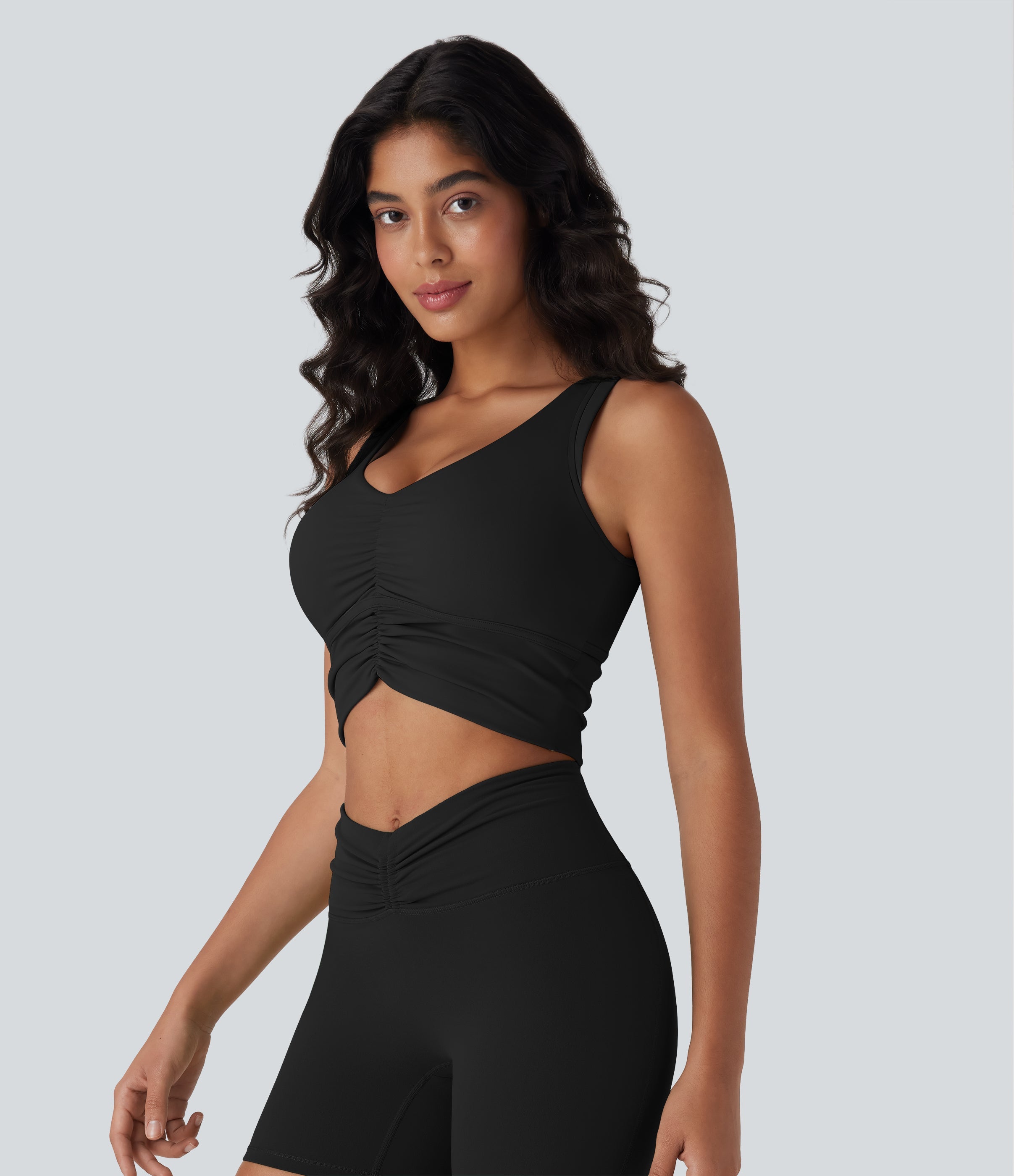 SoftlyZeroTM Airy Cut Out Ruched Cool Touch Yoga Tank Top