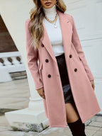 New Women Double Breasted Simple Design Woolen Coat