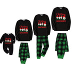 Christmas Family Matching Pajamas-Black Top and Green Plaid Pants Pjs Set with Gnome Family and "Christmas With My Gnomies" Print