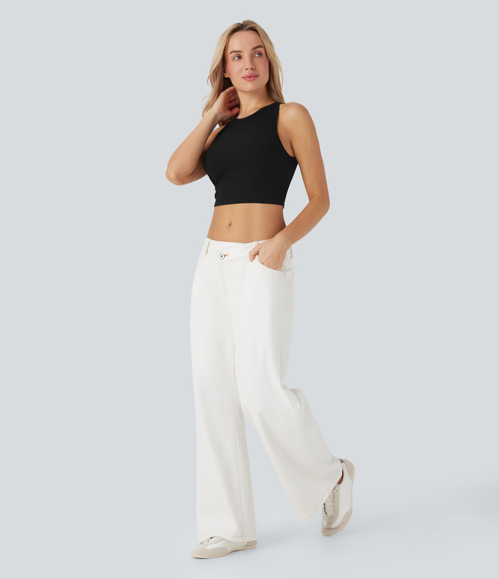 Round Neck Cropped Casual Tank Top