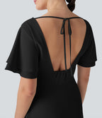 V Neck Short Sleeve Maxi Dress