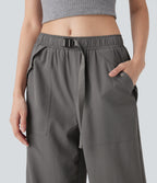 Mid Rise Belted Wide Leg Hiking Cargo Pants with Pockets