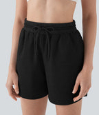 High Waisted Drawstring Waffle Yoga Shorts with Pockets
