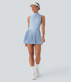 BreezefulTM Sleeveless Cut Out 2-in-1 Pleated Quick Dry Mini Tennis Active Dress with Pockets