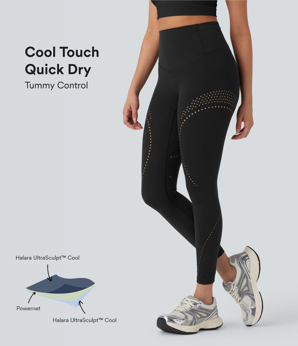UltraSculptTM Cool Quick Dry High Waisted Tummy Control Ventilation Perforated Yoga Leggings-UPF 50+