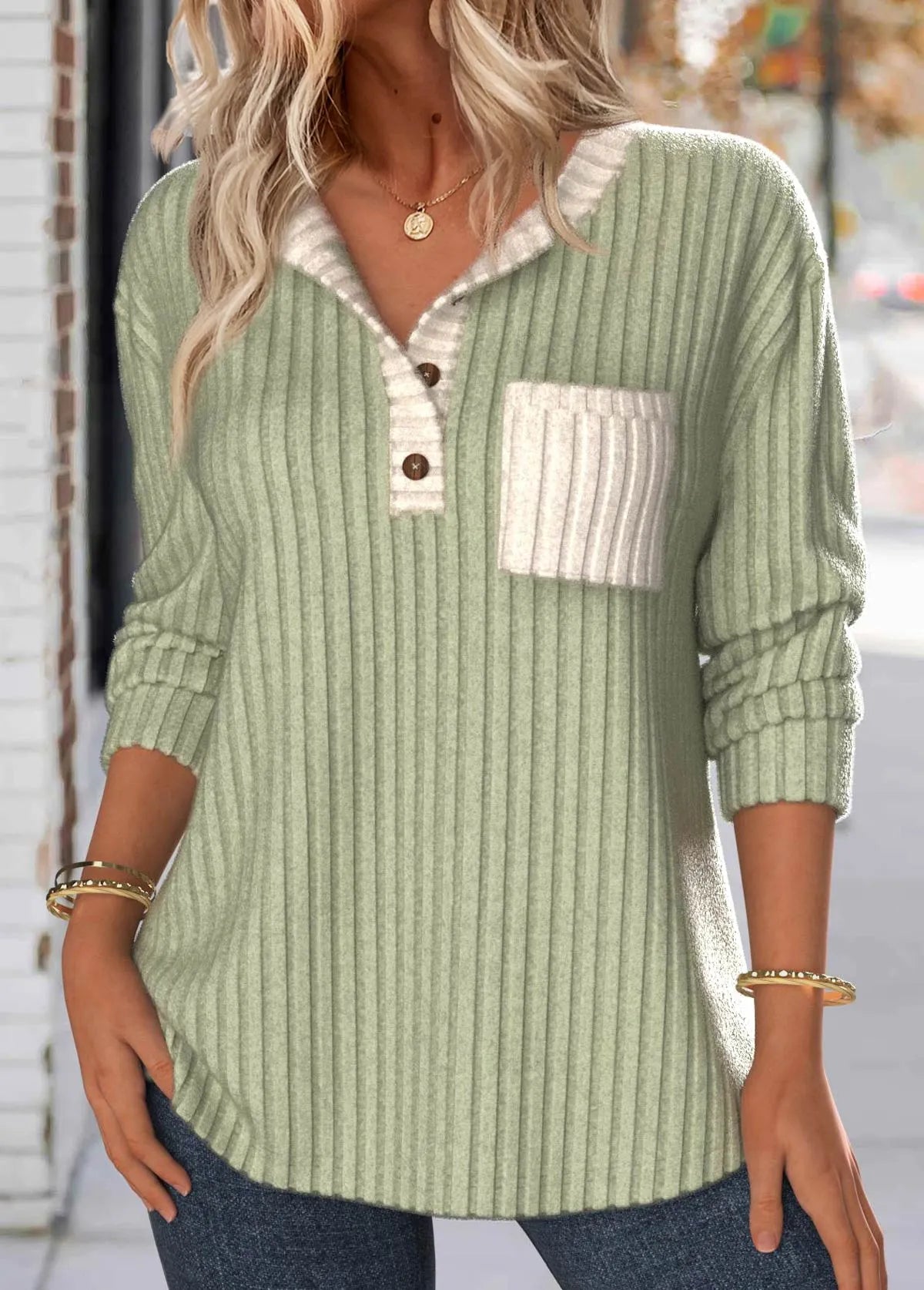 🔥 New Arrivals🔥 Button Long Sleeve Split Neck Sweatshirt