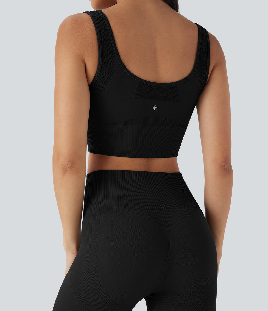 Light Support Seamless Flow U Back Ribbed Hem Yoga Sports Bra