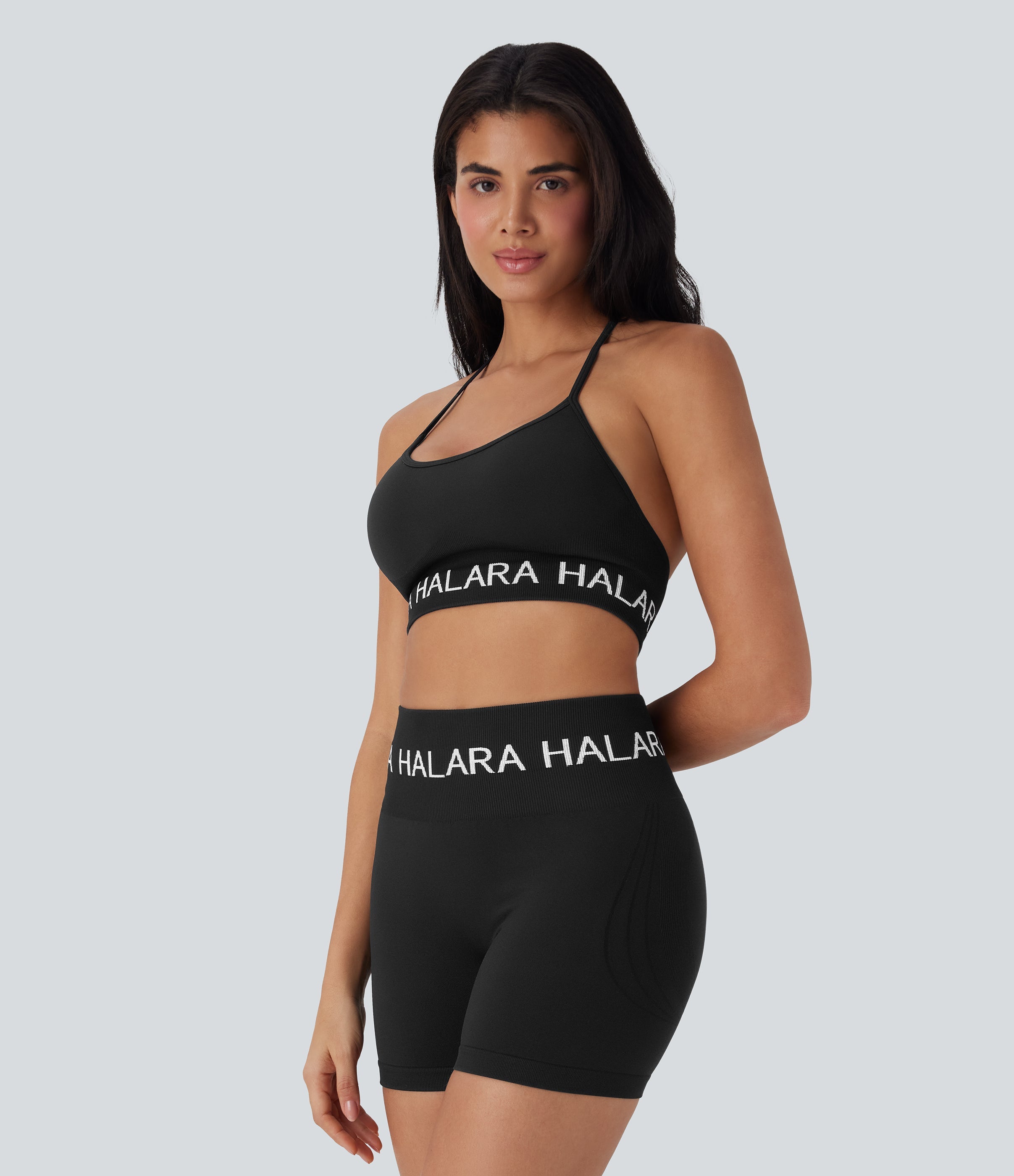 Seamless Flow Low Support Logo Halter Yoga Sports Bra
