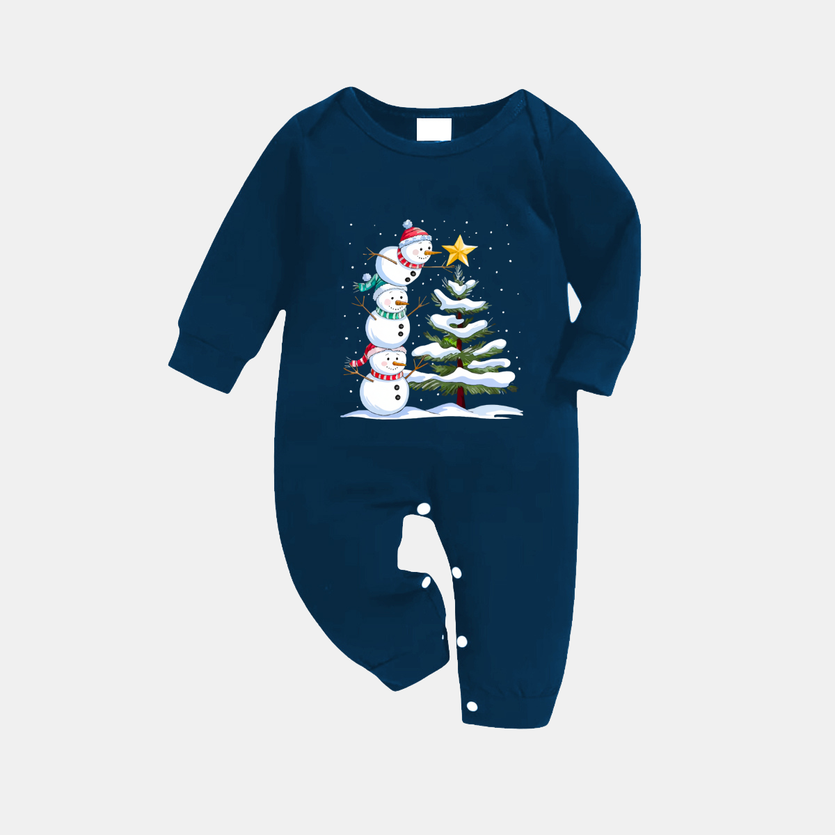 Navy & Sky Blue Plaid Christmas Pajamas Set with Snowman & Christmas Tree Print