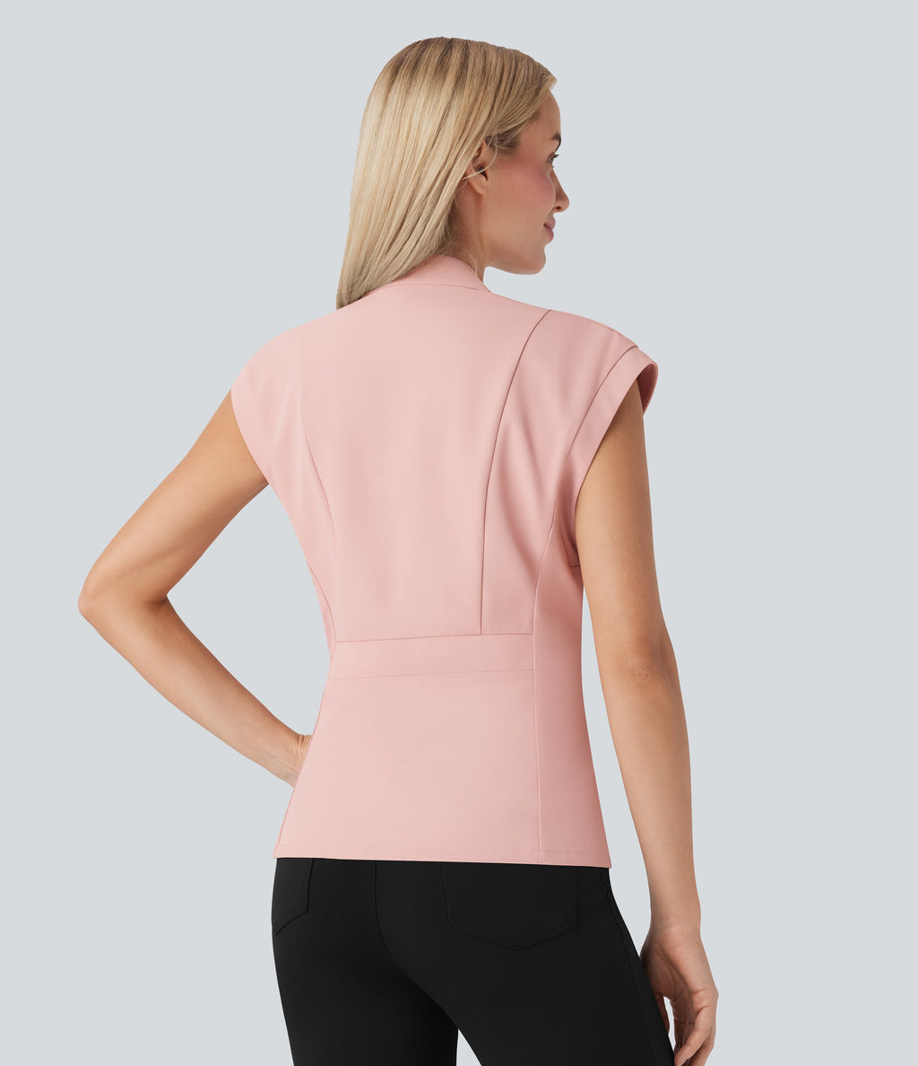 V Neck Sleeveless Wrapped Belted Work Jacket