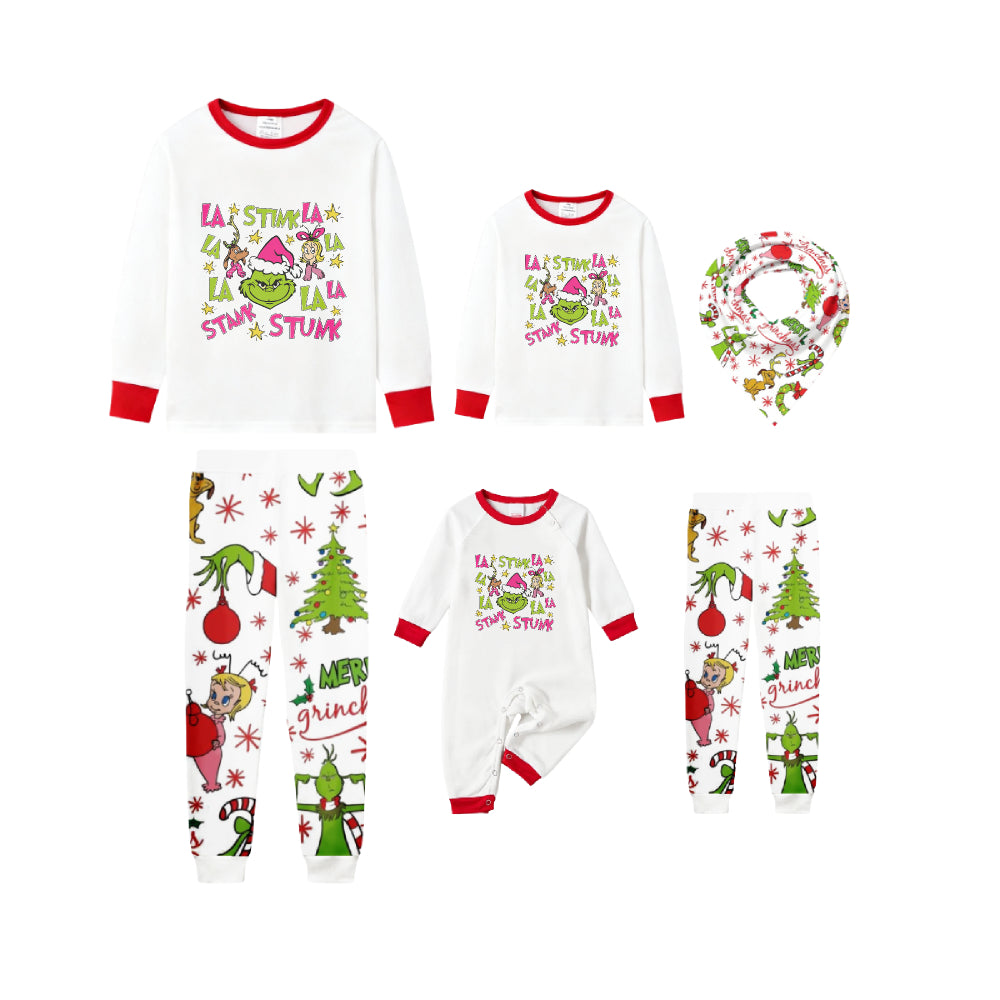 Family Christmas White Pajamas Set With Colorful Xmas Pattern Design