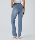 FlexTM High Waisted Tummy Control Washed Casual Bootcut Jeans with Pockets