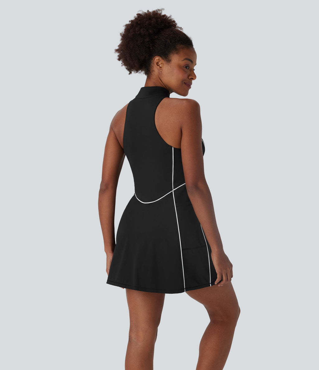 SoftlyZeroTM QuickDry Sleeveless Half Zip Mini Golf Active Dress with Pockets-Golf Tee