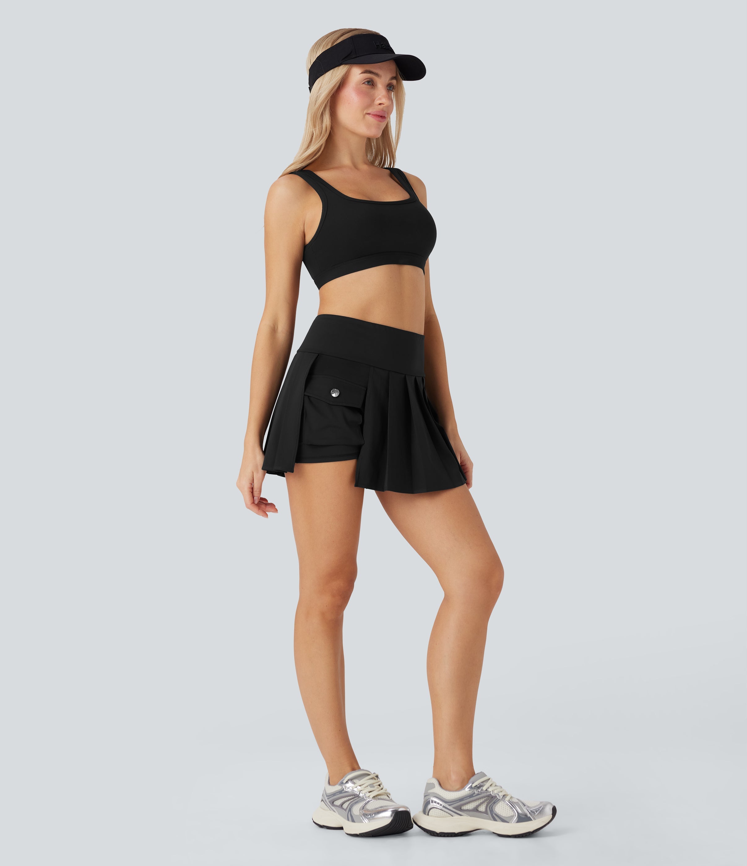 SoftlyZeroTM QuickDry High Waisted Pleated 2-in-1 Pickleball Cargo Skirt with Pockets