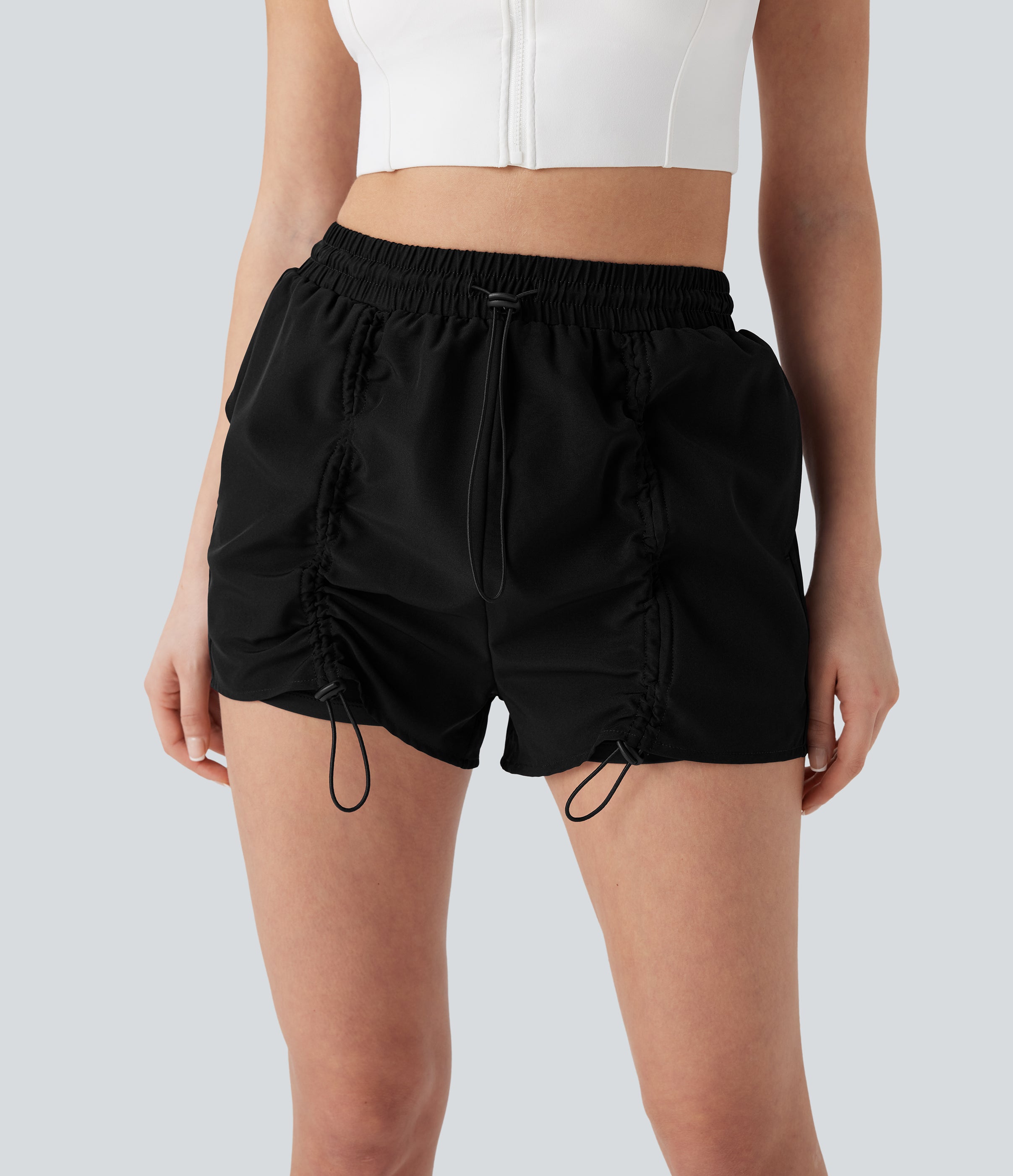 High Waisted Drawstring 2-in-1 Yoga Shorts with Pockets