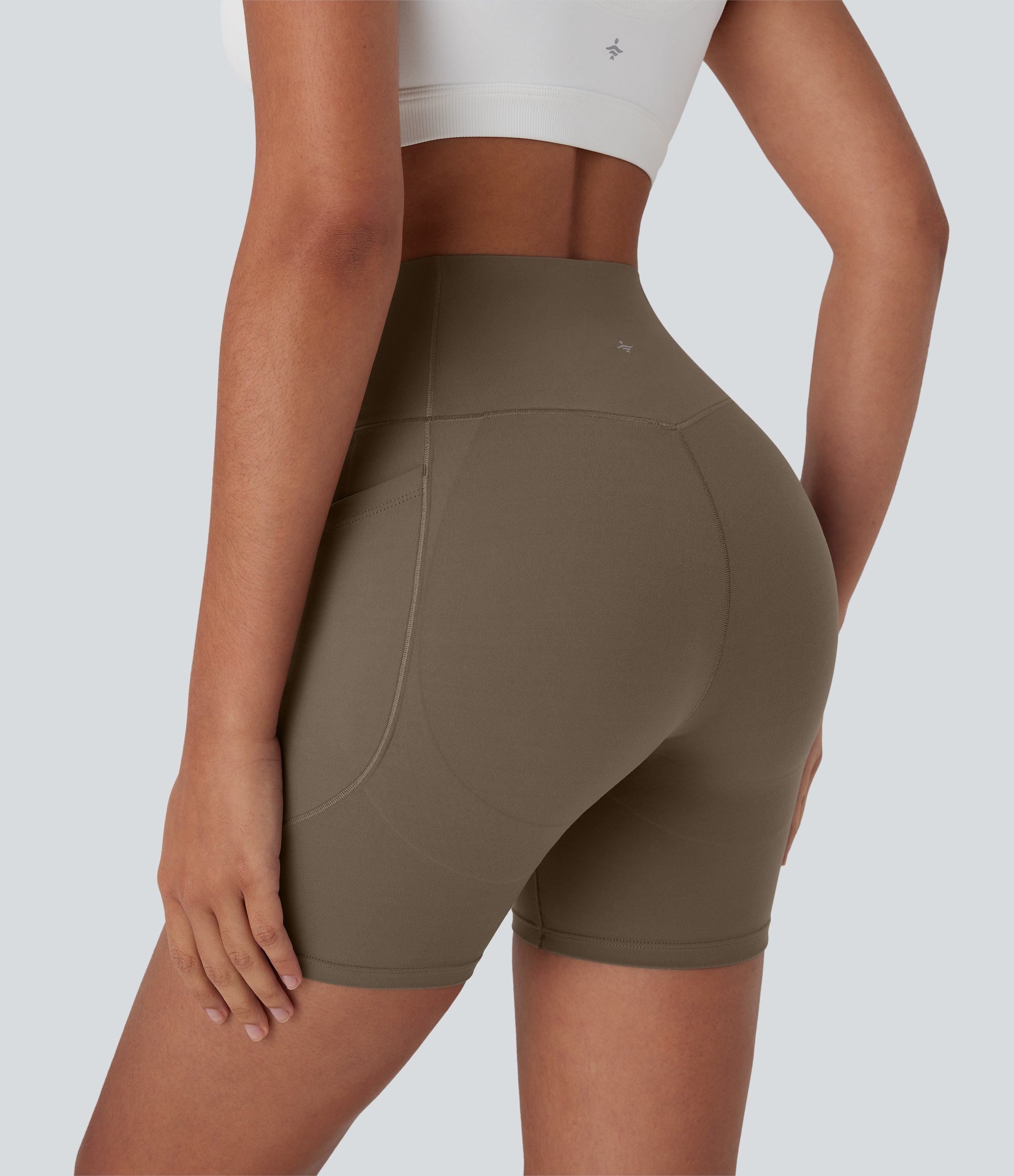 UltraSculptTM High Waisted Crossover Tummy Control Butt Lifting Yoga Biker Shorts 5'' with Pockets