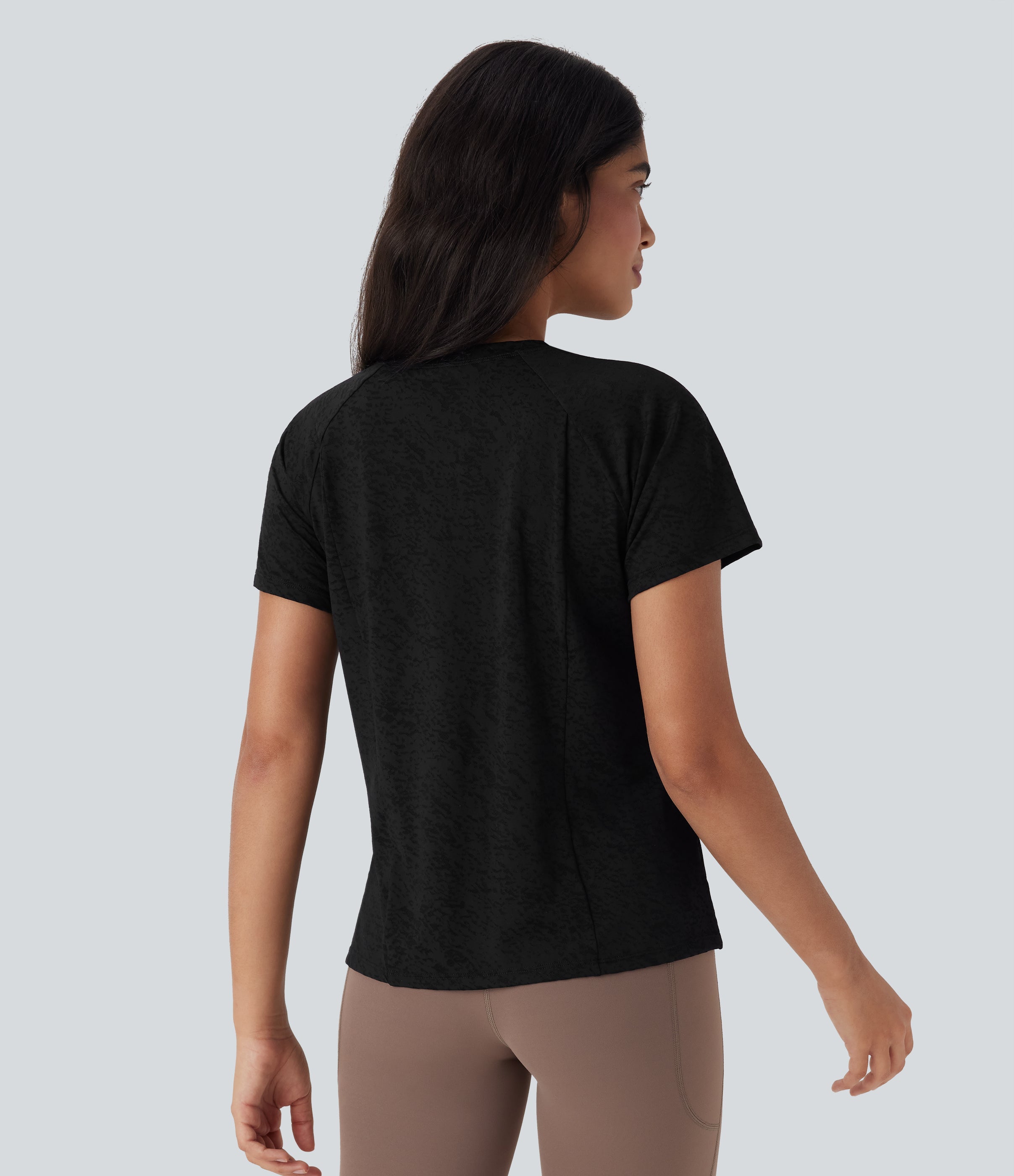 Jacquard Round Neck Raglan Sleeve Yoga Sports Top