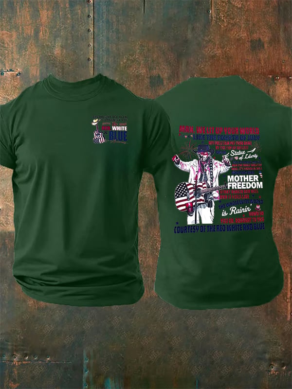 Men's RED WHIET BLUE Print T-Shirt