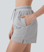 High Waisted Drawstring Waffle Yoga Shorts with Pockets