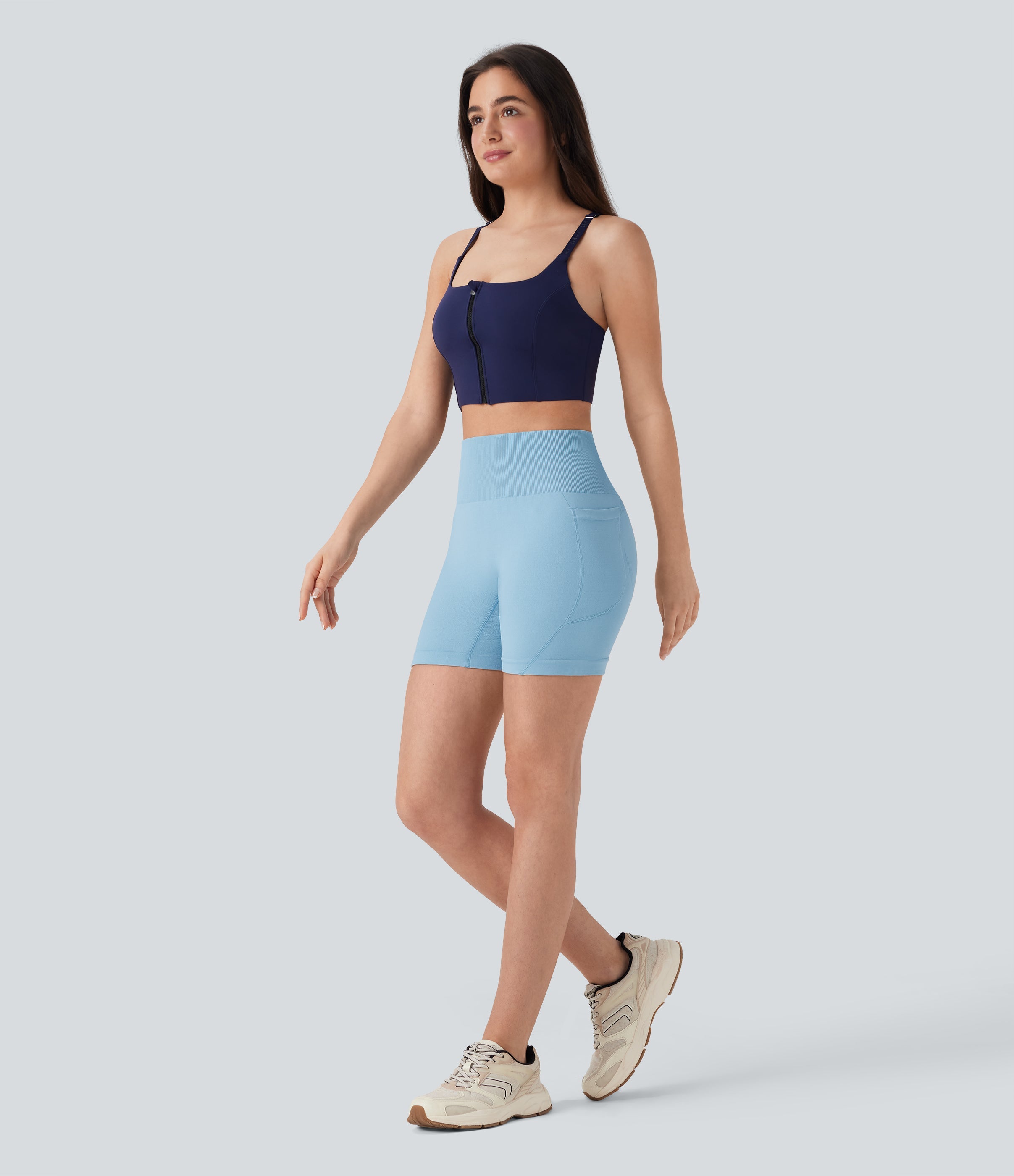 Seamless Flow High Waisted Yoga Biker Shorts 5'' with Pockets