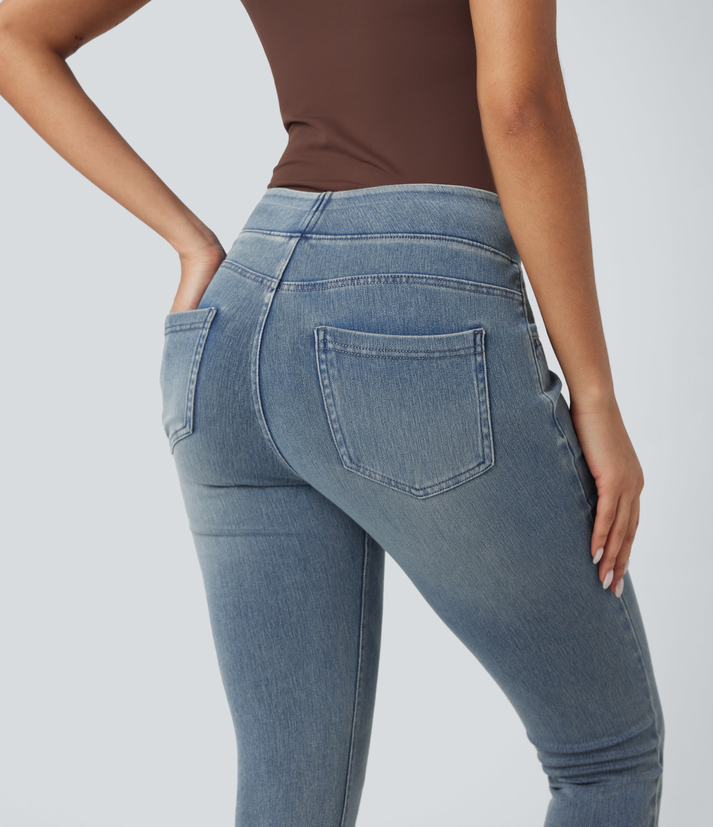 FlexTM High-Waisted Denim Casual Capri Leggings with Pockets