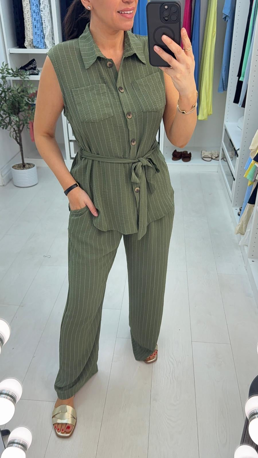 Cora Striped Tie Waist Top Co-Ord Set