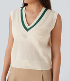 V Neck Color Block Casual Sweater Vest