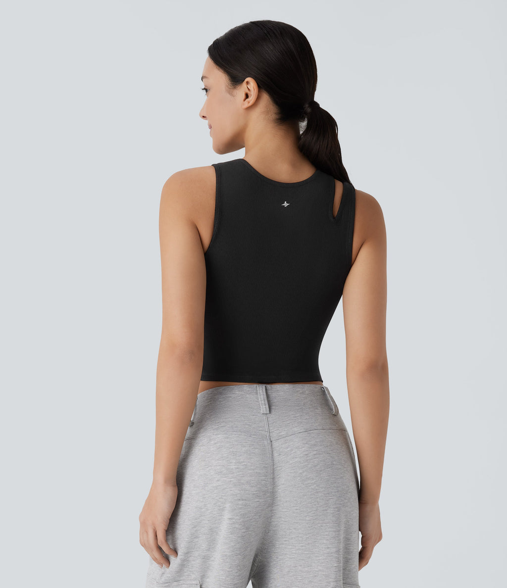 High Stretch Ribbed Knit Cropped Yoga Tank Top