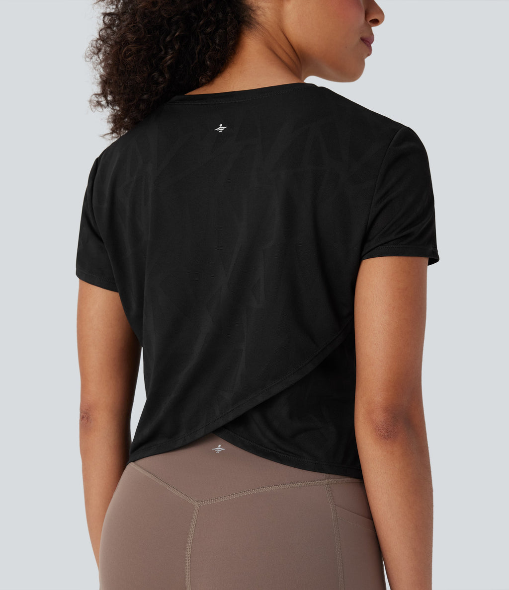Seamless Flow Jacquard Crossover Hem Yoga Sports Top