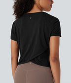 Seamless Flow Jacquard Crossover Hem Yoga Sports Top