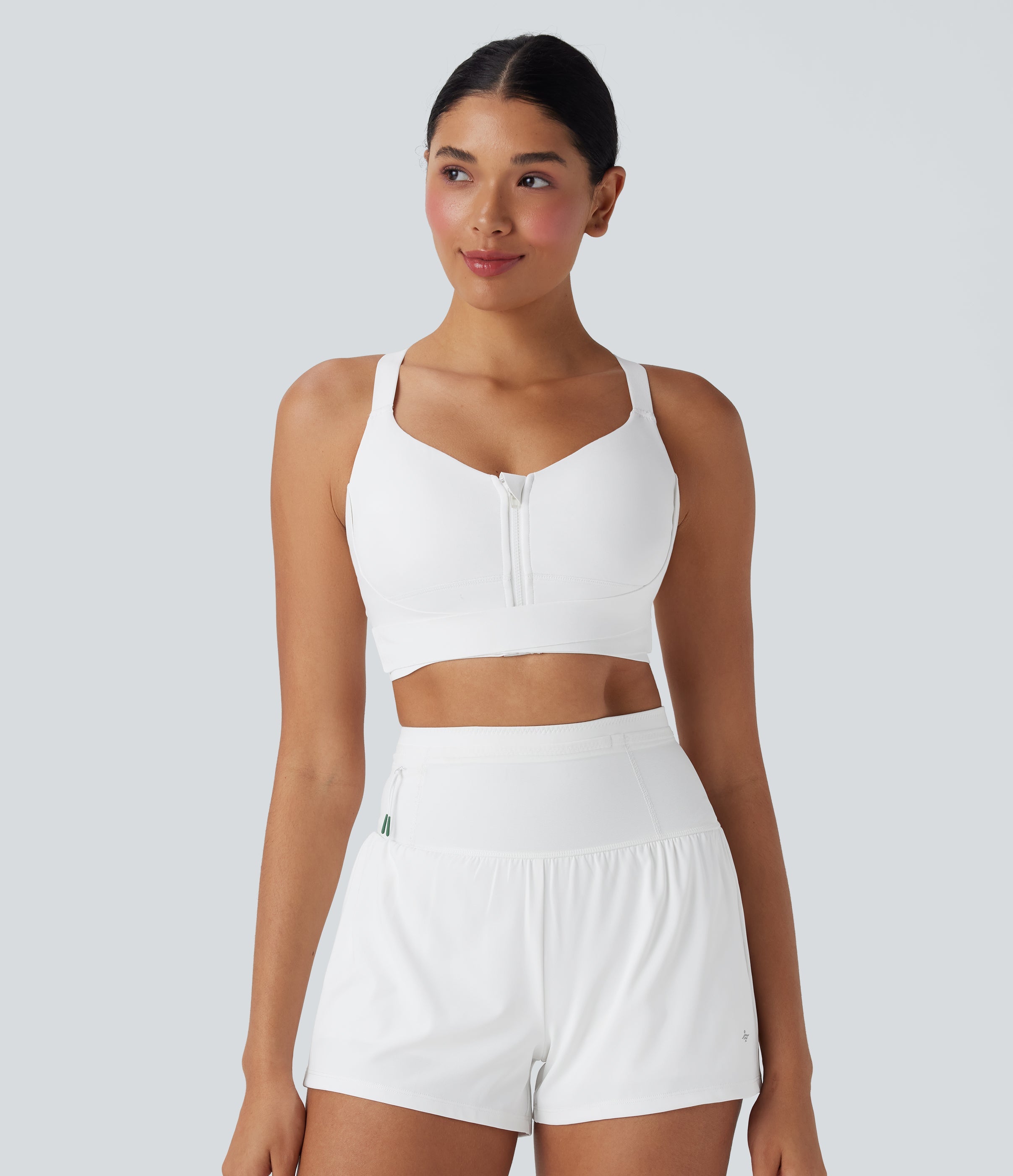 SpeedWaveTM Medium Support Push Up Zipper Adjustable Buckle Quick Dry Running Sports Bra