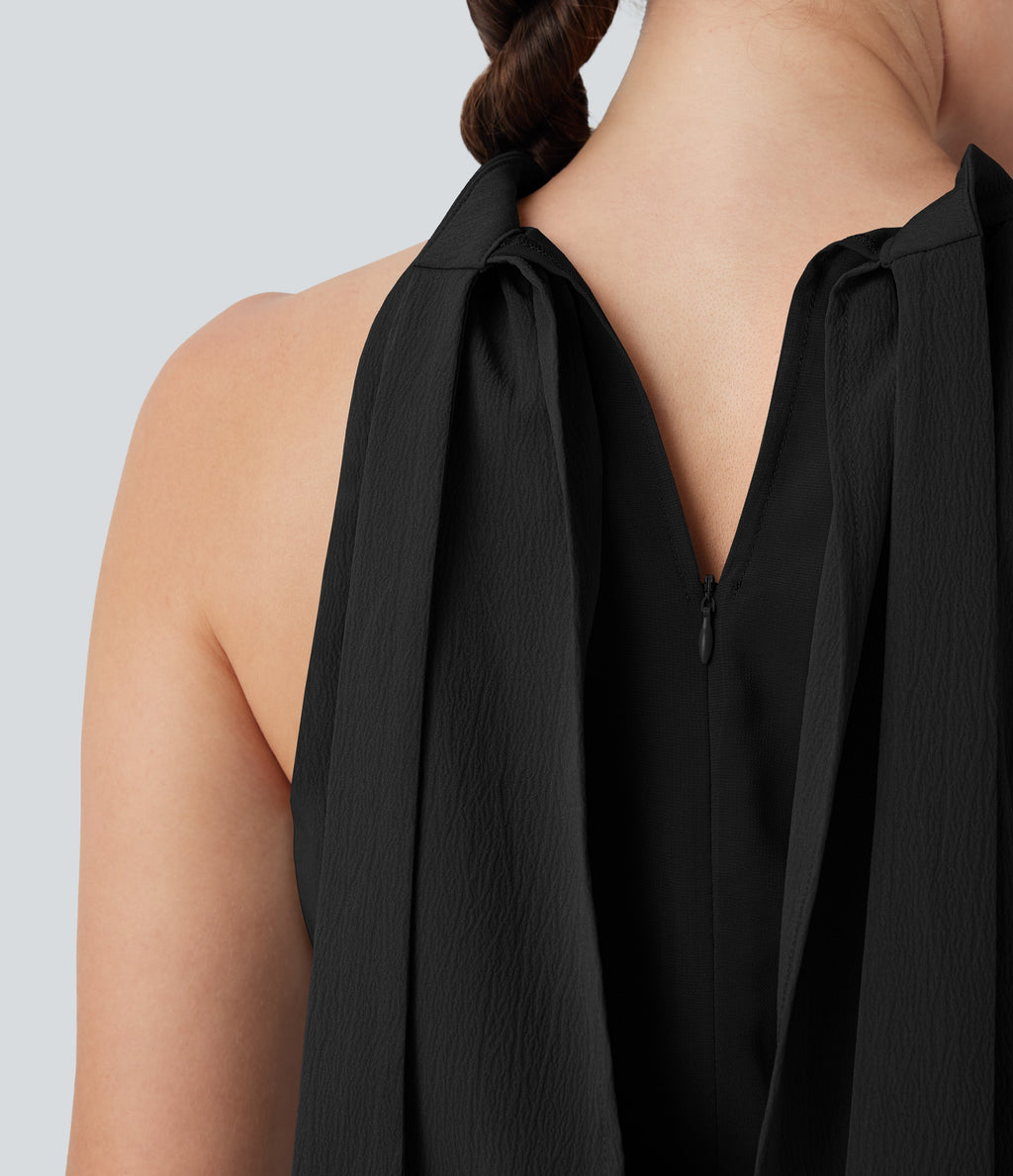 SoftlyZeroTM Airy Halter Tie Back Cool Touch Midi Work Dress with Pockets-UPF50+